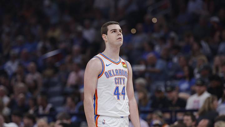 Apr 12, 2026; Oklahoma City, Oklahoma, USA; Oklahoma City Thunder guard Nikola Topic (44) walks down the court during a game against the Phoenix Suns at Paycom Center. Mandatory Credit: Alonzo Adams-Imagn Images