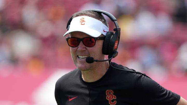 Aug 29, 2026; Los Angeles, California, USA; Southern California Trojans head coach Lincoln Riley reacts against the San Jose State Spartans in the first half at United Airlines Field at Los Angeles Memorial Coliseum. Mandatory Credit: Kirby Lee-Imagn Images Aug 29, 2026; Los Angeles, California, USA; Southern California Trojans head coach Lincoln Riley reacts against the San Jose State Spartans in the first half at United Airlines Field at Los Angeles Memorial Coliseum. Mandatory Credit: Kirby Lee-Imagn Images