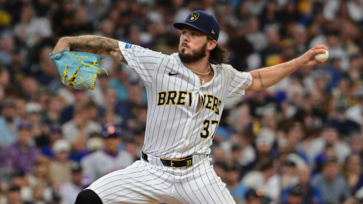Aug 10, 2025; Milwaukee, Wisconsin, USA; Milwaukee Brewers pitcher DL Hall (37) throws a pitch in the eighth inning against the New York Mets at American Family Field. Mandatory Credit: Benny Sieu-Imagn Images