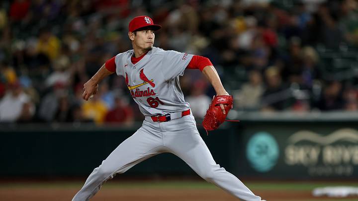 May 12, 2026; West Sacramento, California, USA; St. Louis Cardinals pitcher Riley O'Brien (61) throws a pitch against the Athletics during the ninth inning at Sutter Health Park. Mandatory Credit: Dennis Lee-Imagn Images