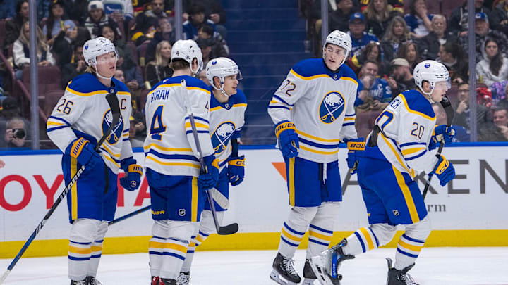 Buffalo Sabres players including Rasmus Dahlin and Tage Thompson
