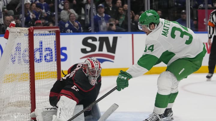 Mar 16, 2024; Toronto, Ontario, CAN; Carolina Hurricanes goaltender Pyotr Kochetkov (52) makes a