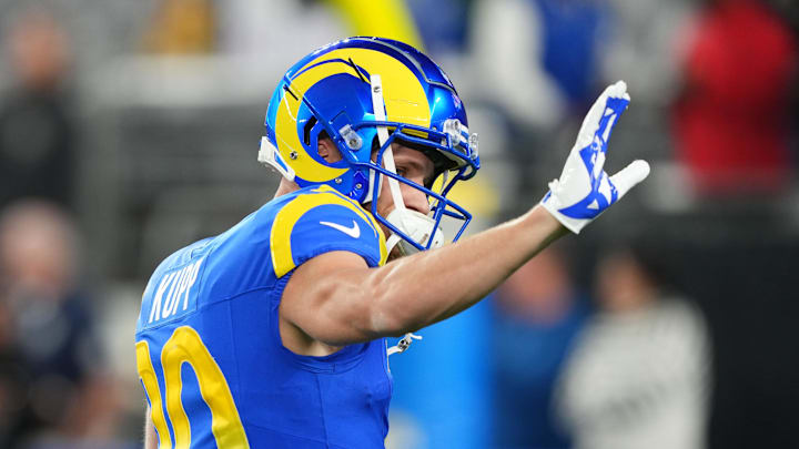 Jan 13, 2025; Glendale, AZ, USA; Los Angeles Rams wide receiver Cooper Kupp (10) practices before the NFC wild card game against the Minnesota Vikings at State Farm Stadium. Mandatory Credit: Joe Camporeale-Imagn Images Jan 13, 2025; Glendale, AZ, USA; Los Angeles Rams wide receiver Cooper Kupp (10) practices before the NFC wild card game against the Minnesota Vikings at State Farm Stadium. Mandatory Credit: Joe Camporeale-Imagn Images