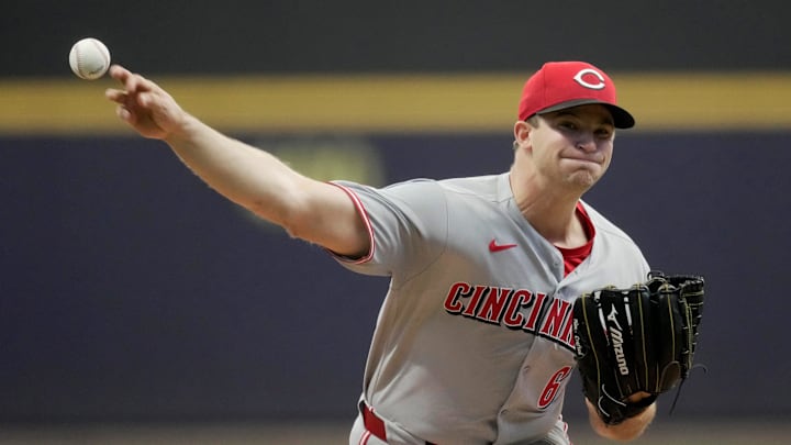 Cincinnati Reds pitcher Carson Spiers (68) throws during the first inning of their game against the Milwaukee Brewers Sunday, April 6, 2025 at American Family Field in Milwaukee, Wisconsin.