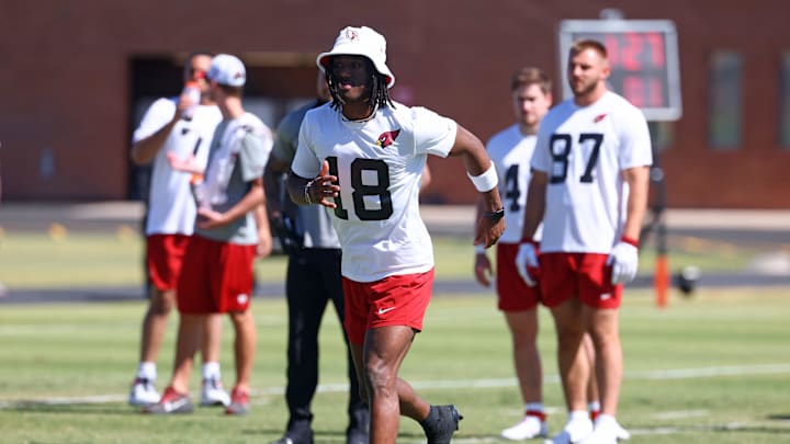 May 10, 2024; Tempe, AZ, USA; Arizona Cardinals wide receiver Marvin Harrison Jr. (18) during rookie
