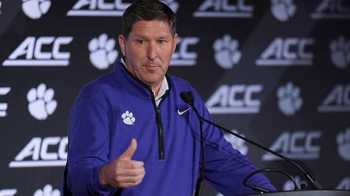Oct 7, 2026; Charlotte, NC, USA;  Clemson Tigers head coach Brad Brownell answers questions from the media during the ACC Tip-Off in Charlotte, NC.  Mandatory Credit: Jim Dedmon-Imagn Images