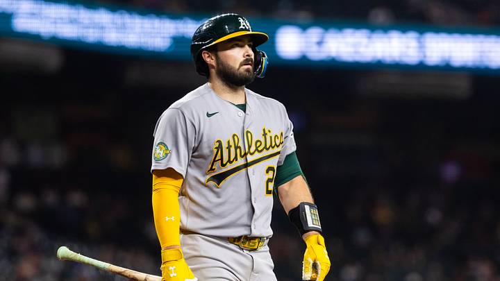 Jul 21, 2026; Phoenix, Arizona, USA; Athletics catcher Shea Langeliers against the Arizona Diamondbacks at Chase Field. Mandatory Credit: Mark J. Rebilas-Imagn Images