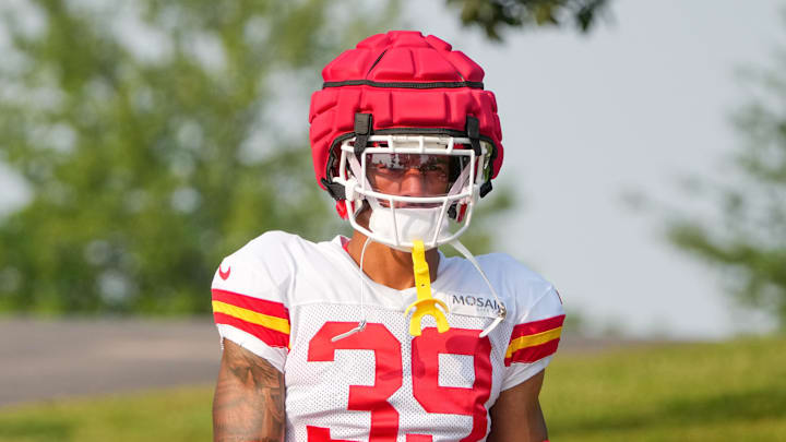 Jul 26, 2024; Kansas City, MO, USA; Kansas City Chiefs cornerback Keith Taylor Jr. (39) walks from the locker room to the fields prior to training camp at Missouri Western State University. Mandatory Credit: Denny Medley-Imagn Images Jul 26, 2024; Kansas City, MO, USA; Kansas City Chiefs cornerback Keith Taylor Jr. (39) walks from the locker room to the fields prior to training camp at Missouri Western State University. Mandatory Credit: Denny Medley-Imagn Images