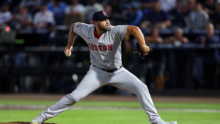 Apr 14, 2025; Tampa, Florida, USA; Boston Red Sox pitcher Michael Fulmer (51) throws a pitch against the Tampa Bay Rays in the third inning at George M. Steinbrenner Field. Mandatory Credit: Nathan Ray Seebeck-Imagn Images