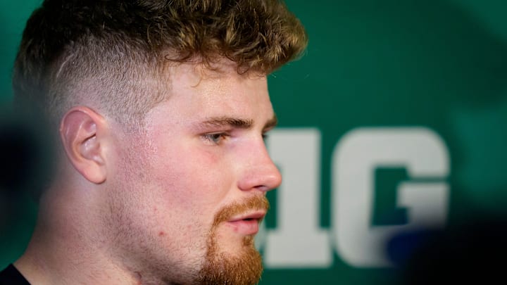 New Indianapolis Colts inside linebacker Bryce Boettcher speaks to reporters