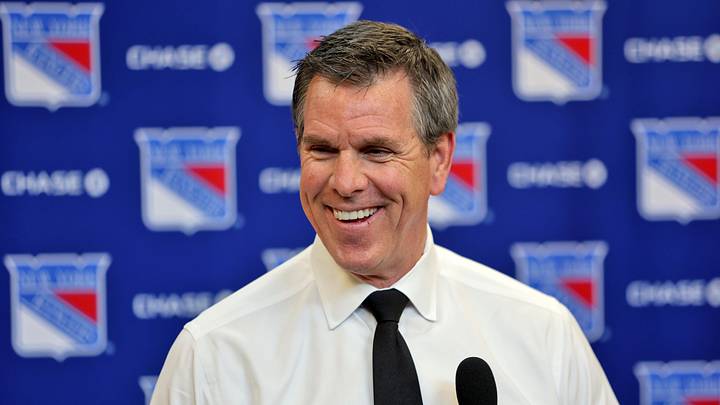 Apr 5, 2026; New York, New York, USA; New York Rangers head coach Mike Sullivan speaks to reporters after an 8-1 win against the Washington Capitals at Madison Square Garden. Apr 5, 2026; New York, New York, USA; New York Rangers head coach Mike Sullivan speaks to reporters after an 8-1 win against the Washington Capitals at Madison Square Garden.