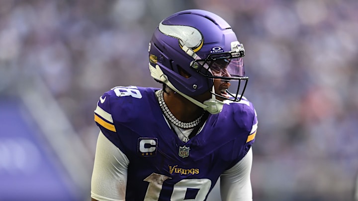 Minnesota Vikings wide receiver Justin Jefferson (18) in action during the game against the Cincinnati Bengals. Minnesota Vikings wide receiver Justin Jefferson (18) in action during the game against the Cincinnati Bengals.