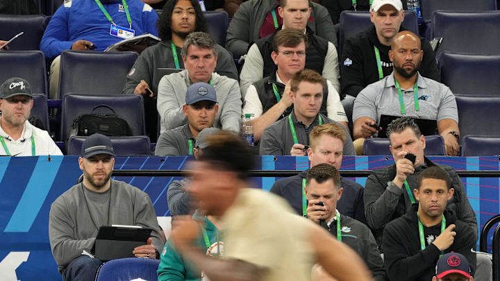 NFL scouts during the 2024 NFL Combine at Lucas Oil Stadium. 
