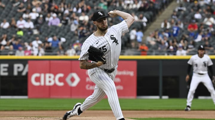 Chicago White Sox pitcher Garrett Crochet (45) delivers against the Boston Red Sox during the first inning at Guaranteed Rate Field on June 7.
