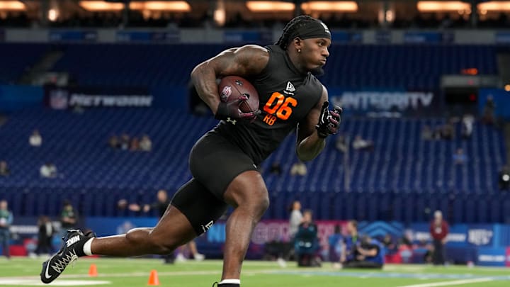 Feb 28, 2026; Indianapolis, IN, USA; South Carolina running back Rahsul Faison (RB06) during the NFL Scouting Combine at Lucas Oil Stadium. Mandatory Credit: Kirby Lee-Imagn Images