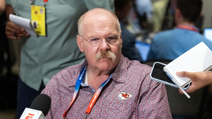 Mar 31, 2026; Phoenix, AZ, USA; Kansas City Chiefs head coach Andy Reid during the 2026 NFL Annual League Meeting at the Arizona Biltmore. Mandatory Credit: Mark J. Rebilas-Imagn Images
