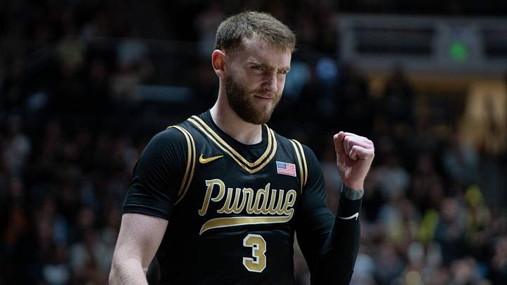 Purdue Boilermakers guard Braden Smith (3) celebrates a referee call.