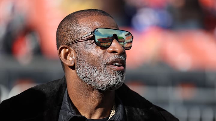 Dec 21, 2025; Cleveland, Ohio, USA; Legendary football and baseball player and father of Cleveland Browns quarterback Shedeur Sanders, Deion Sanders on the sidelines prior to a game against the Buffalo Bills at Huntington Bank Field. Mandatory Credit: Scott Galvin-Imagn Images Dec 21, 2025; Cleveland, Ohio, USA; Legendary football and baseball player and father of Cleveland Browns quarterback Shedeur Sanders, Deion Sanders on the sidelines prior to a game against the Buffalo Bills at Huntington Bank Field. Mandatory Credit: Scott Galvin-Imagn Images