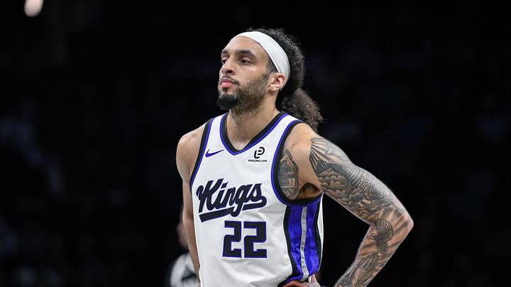 Mar 29, 2026; Brooklyn, New York, USA; Sacramento Kings guard Devin Carter (22) during the first half against the Brooklyn Nets at Barclays Center. Mandatory Credit: John Jones-Imagn Images