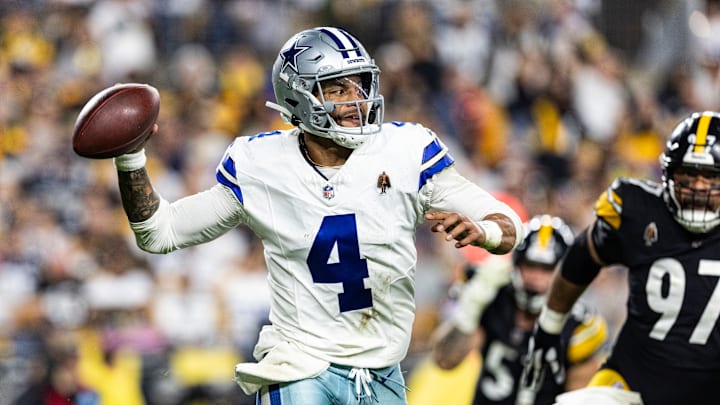 Dallas Cowboys QB Dak Prescott attempts a pass against the Pittsburgh Steelers