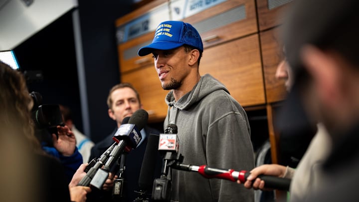 Tennessee Titans wide receiver Nick Westbrook-Ikhine gives an interview as the team cleans out their locker room at Ascension Saint Thomas Sports Park in Nashville, Tenn., Monday, Jan. 6, 2025.