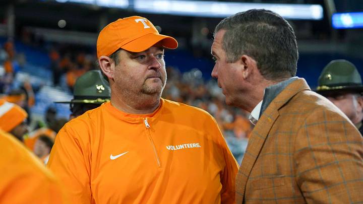 Tennessee coach Josh Heupel shakes University of Tennessee Athletic Director Danny White hand after winning a NCAA football game against Kentucky at Kroger Field in Lexington, Kentucky on Oct. 25, 2025. Tennessee coach Josh Heupel shakes University of Tennessee Athletic Director Danny White hand after winning a NCAA football game against Kentucky at Kroger Field in Lexington, Kentucky on Oct. 25, 2025.