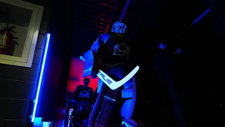 Apr 19, 2026; Denver, Colorado, USA; Colorado Avalanche goaltender Scott Wedgewood (41) before the start of the game against the Los Angeles Kings of game one of the first round of the 2026 Stanley Cup Playoffs at Ball Arena. Mandatory Credit: Ron Chenoy-Imagn Images