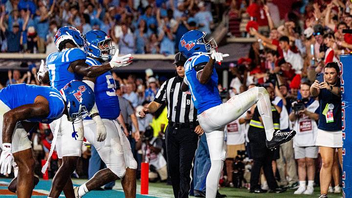 Ole Miss wide receiver Deuce Alexander celebrates after catching a touchdown. Ole Miss wide receiver Deuce Alexander celebrates after catching a touchdown.