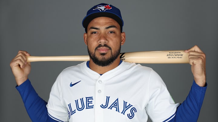Dunedin, FL, USA; Toronto Blue Jays outfielder Anthony Santander (25) participates in media day at the Blue Jays Player Development Complex.