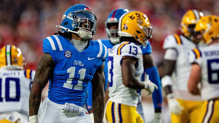 Ole Miss linebacker Keaton Thomas celebrates. Ole Miss linebacker Keaton Thomas celebrates.