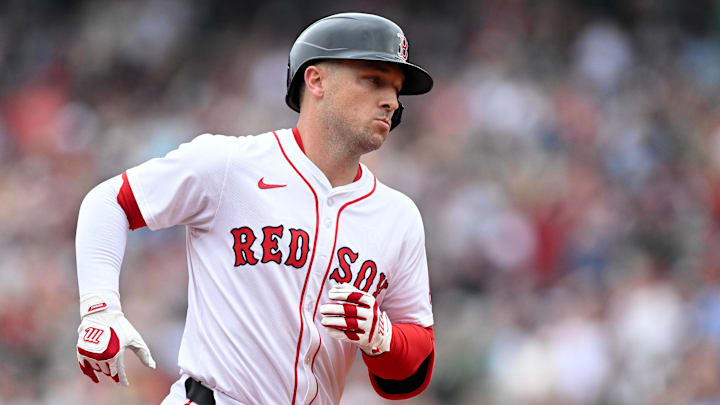 Jul 27, 2025; Boston, Massachusetts, USA; Boston Red Sox third baseman Alex Bregman (2) runs the bases after hitting a two-run home run against the Los Angeles Dodgers during the fifth inning at Fenway Park. Mandatory Credit: Brian Fluharty-Imagn Images