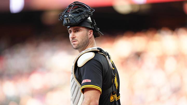 May 17, 2025; Philadelphia, Pennsylvania, USA; Pittsburgh Pirates catcher Joey Bart (14) looks on against the Philadelphia Phillies in the fourth inning at Citizens Bank Park. Mandatory Credit: Kyle Ross-Imagn Images May 17, 2025; Philadelphia, Pennsylvania, USA; Pittsburgh Pirates catcher Joey Bart (14) looks on against the Philadelphia Phillies in the fourth inning at Citizens Bank Park. Mandatory Credit: Kyle Ross-Imagn Images