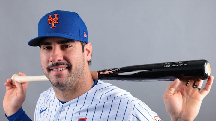 Feb 19, 2026; Port St. Lucie, FL, USA; New York Mets outfielder Mike Tauchman (50) poses for a photo during media day at Clover Park. Mandatory Credit: Sam Navarro-Imagn Images Feb 19, 2026; Port St. Lucie, FL, USA; New York Mets outfielder Mike Tauchman (50) poses for a photo during media day at Clover Park. Mandatory Credit: Sam Navarro-Imagn Images