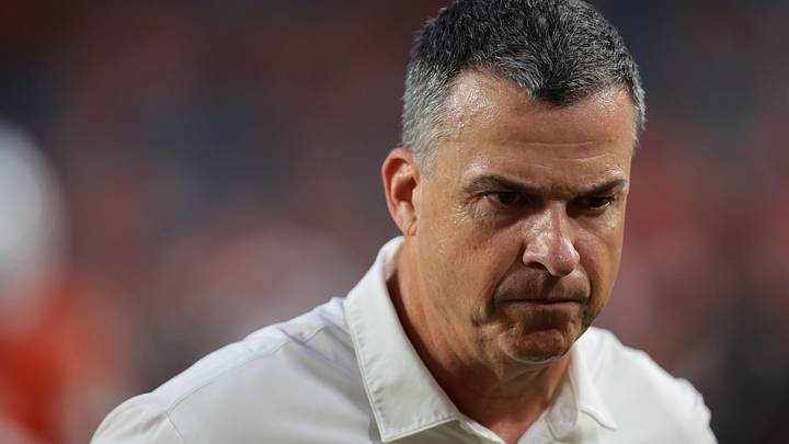 Aug 31, 2025; Miami Gardens, Florida, USA;Miami Hurricanes head coach Mario Cristobal before the game at Hard Rock Stadium. Mandatory Credit: Sam Navarro-Imagn Images