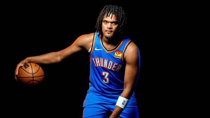 Dillon Jones is pictured during the Thunder media day at the Paycom Center in Oklahoma City, on Monday, Sept. 30, 2024.