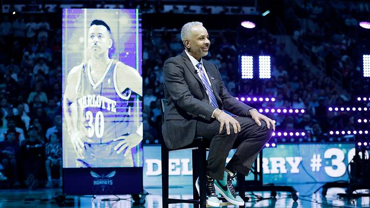 Mar 19, 2026; Charlotte, North Carolina, USA; Former Charlotte Hornets great Dell Curry has his jersey retired at halftime of the game against the Orlando Magic at Spectrum Center. Mandatory Credit: Brian Westerholt-Imagn Images Mar 19, 2026; Charlotte, North Carolina, USA; Former Charlotte Hornets great Dell Curry has his jersey retired at halftime of the game against the Orlando Magic at Spectrum Center. Mandatory Credit: Brian Westerholt-Imagn Images