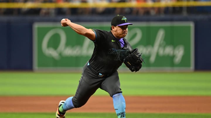 Tampa Bay Rays relief pitcher Erasmo Ramirez (61) throws a pitch in the tenth inning against the New York Mets at Tropicana Field on May 5. Tampa Bay Rays relief pitcher Erasmo Ramirez (61) throws a pitch in the tenth inning against the New York Mets at Tropicana Field on May 5.