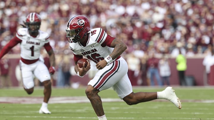 Nov 15, 2025; College Station, Texas, USA; South Carolina Gamecocks quarterback Lanorris Sellers (16) runs with the ball during the first quarter against the Texas A&M Aggies at Kyle Field. Mandatory Credit: Troy Taormina-Imagn Images Nov 15, 2025; College Station, Texas, USA; South Carolina Gamecocks quarterback Lanorris Sellers (16) runs with the ball during the first quarter against the Texas A&M Aggies at Kyle Field. Mandatory Credit: Troy Taormina-Imagn Images
