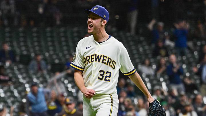 May 13, 2026; Milwaukee, Wisconsin, USA; Milwaukee Brewers starting pitcher Jacob Misiorowski (32) reacts after retiring the side in the seventh inning against the San Diego Padres at American Family Field. Mandatory Credit: Benny Sieu-Imagn Images May 13, 2026; Milwaukee, Wisconsin, USA; Milwaukee Brewers starting pitcher Jacob Misiorowski (32) reacts after retiring the side in the seventh inning against the San Diego Padres at American Family Field. Mandatory Credit: Benny Sieu-Imagn Images