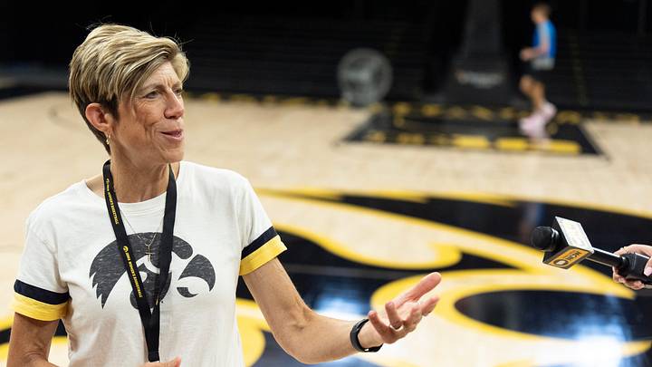 Iowa head coach Jan Jensen talks to reporters after practice June 25, 2026 at Carver-Hawkeye Arena in Iowa City, Iowa. Iowa head coach Jan Jensen talks to reporters after practice June 25, 2026 at Carver-Hawkeye Arena in Iowa City, Iowa.