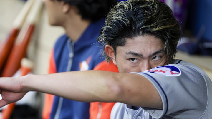Apr 10, 2026; Seattle, Washington, USA; Houston Astros starting pitcher Tatsuya Imai (45) sits in the dugout after being relieved for against the Seattle Mariners during the first inning at T-Mobile Park. Mandatory Credit: Joe Nicholson-Imagn Images