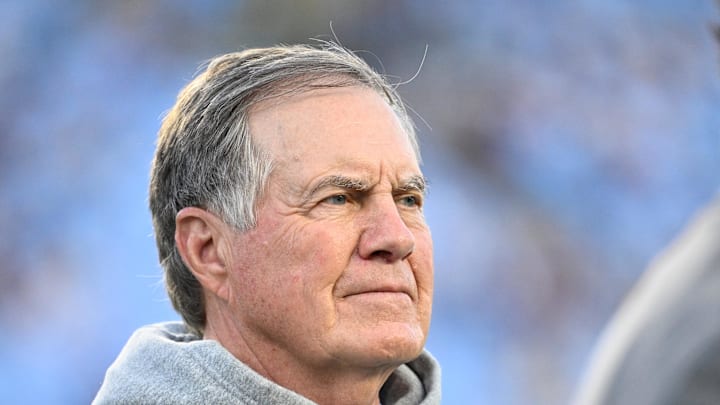 Sep 1, 2025; Chapel Hill, North Carolina, USA;  North Carolina Tar Heels head coach Bill Belichick on the field before the game at Kenan Stadium. Mandatory Credit: Bob Donnan-Imagn Images
