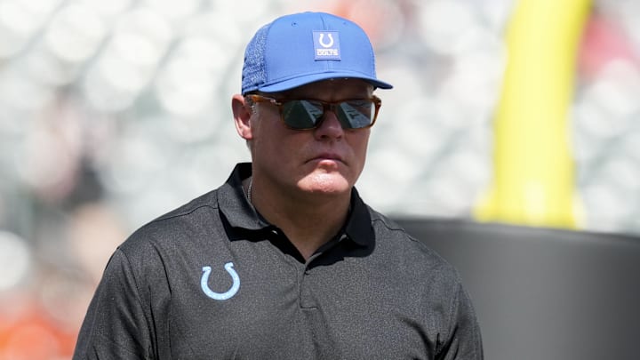 Aug 23, 2025; Cincinnati, Ohio, USA; Indianapolis Colts general manager Chris Ballard leaves the field in the game against the Cincinnati Bengals at Paycor Stadium. 