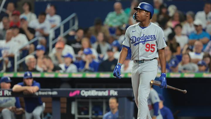 Sep 13, 2026; Miami, Florida, USA; Los Angeles Dodgers left fielder Josue de Paula (95) walks to the plate against the Miami Marlins during the fourth inning at loanDepot Park. Mandatory Credit: Sam Navarro-Imagn Images Sep 13, 2026; Miami, Florida, USA; Los Angeles Dodgers left fielder Josue de Paula (95) walks to the plate against the Miami Marlins during the fourth inning at loanDepot Park. Mandatory Credit: Sam Navarro-Imagn Images