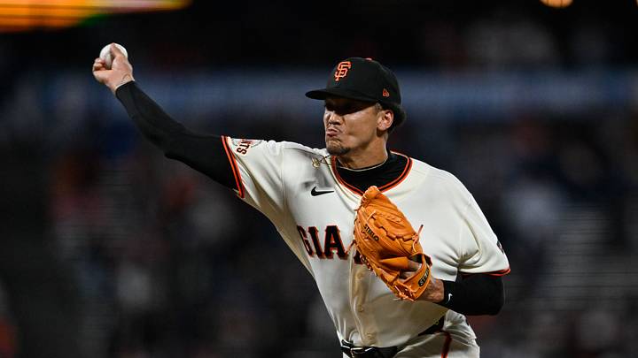San Francisco, California, USA; San Francisco Giants pitcher Spencer Bivens (76) throws against the Toronto Blue Jays in the ninth inning at Oracle Park. Mandatory Credit: Eakin Howard-Imagn Images