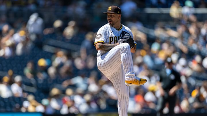 Sep 3, 2025; San Diego, California, USA; San Diego Padres starting pitcher Nestor Cortes (65) throws a pitch during the first inning against the Baltimore Orioles at Petco Park. Mandatory Credit: David Frerker-Imagn Images