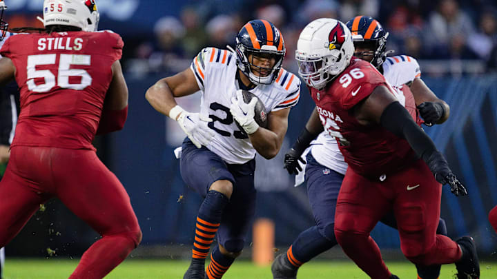 Roschon Johnson's potential has barely been touched and combined with Khalil Herbert and D'Andre Swift the Bears backfield looks dangerous. Roschon Johnson's potential has barely been touched and combined with Khalil Herbert and D'Andre Swift the Bears backfield looks dangerous.