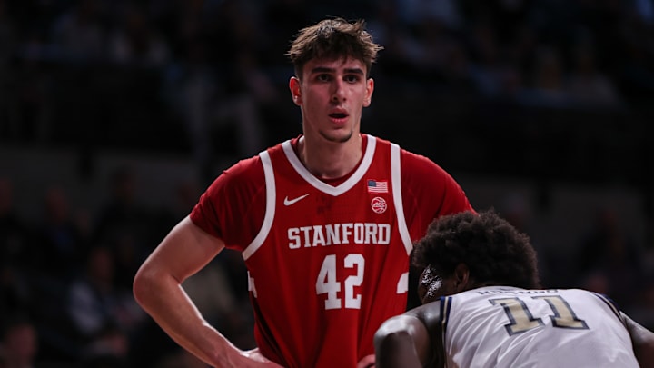 Feb 12, 2025; Atlanta, Georgia, USA; Stanford Cardinal forward Maxime Raynaud (42) in action against the Georgia Tech Yellow Jackets in the first half at McCamish Pavilion. Mandatory Credit: Brett Davis-Imagn Images Feb 12, 2025; Atlanta, Georgia, USA; Stanford Cardinal forward Maxime Raynaud (42) in action against the Georgia Tech Yellow Jackets in the first half at McCamish Pavilion. Mandatory Credit: Brett Davis-Imagn Images