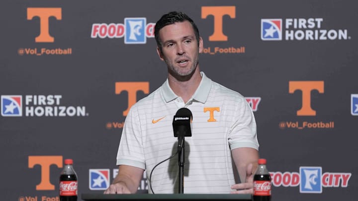 Tennessee football offensive coordinator/quarterbacks coach Joey Halzle speaks to the media during football media day, in Knoxville, Tennessee, July 29, 2025. Tennessee football offensive coordinator/quarterbacks coach Joey Halzle speaks to the media during football media day, in Knoxville, Tennessee, July 29, 2025.