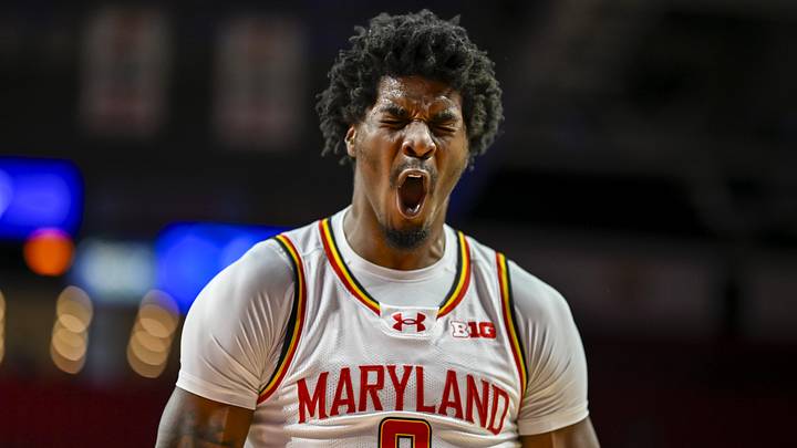 Dec 2, 2025; College Park, Maryland, USA; Maryland Terrapins forward Solomon Washington (9) reacts during the first half against the Wagner Seahawks at Xfinity Center. Mandatory Credit: Tommy Gilligan-Imagn Images Dec 2, 2025; College Park, Maryland, USA; Maryland Terrapins forward Solomon Washington (9) reacts during the first half against the Wagner Seahawks at Xfinity Center. Mandatory Credit: Tommy Gilligan-Imagn Images